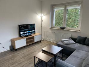 TV a/nebo společenská místnost v ubytování City Apartment 1#Netflix &Wlan &Kingsize Bett &Kaffee Maschine & Zentral & 500m Innenhafen & 2 min U Bahn