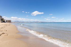 een strand met de oceaan en bergen op de achtergrond bij Apartamento Arenales in Arenales del Sol