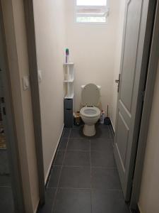 een kleine badkamer met een toilet en een raam bij Le T3 de l'Ouest in Saint-Laurent du Maroni