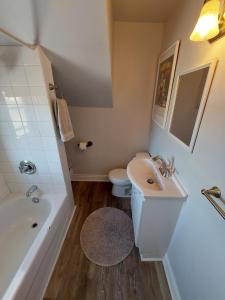 a bathroom with a toilet and a sink and a tub at Doucet Guesthouse in Hamilton +29 photos