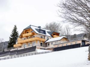 a house on top of a snow covered hill at Lärchenhof Top 203 in Mauterndorf