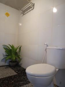 uma casa de banho com um WC branco e uma planta em Coconut Homestay Tetebatu em Tetebatu