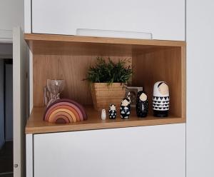 a shelf with a plant and other items on it at דירת 6חדרים אם המושבות in Petaẖ Tiqwa