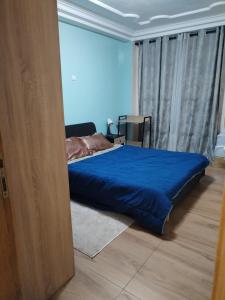 una camera con letto e piumone blu di Appartement Elegant a Conakry