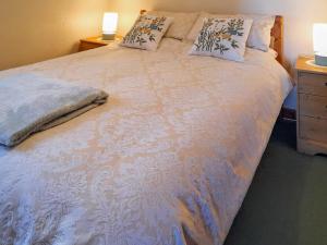 sypialnia z dużym łóżkiem z 2 poduszkami w obiekcie Ash Tree Cottage w mieście Carnbrea