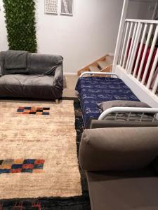 ein Wohnzimmer mit Sofas und einem Sofa in der Unterkunft Leafy garden in Sydney