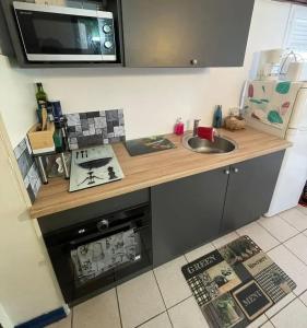 a kitchen with a sink and a counter top at Studio agréable à Sainte-Anne de 30 m² avec piscine partagée in Sainte-Anne