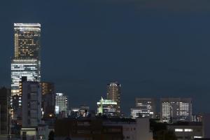 un perfil urbano por la noche con edificios iluminados en Hotel Zen (Adult Only), en Osaka