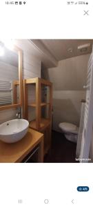 ein Bad mit einem Waschbecken und einem WC in der Unterkunft Plage Hulot in Saint-Nazaire