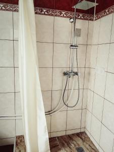 a shower with a shower curtain in a bathroom at Sanahin OLD&NEW in Alaverdi
