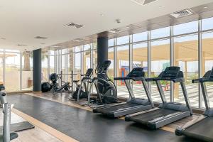 a gym with treadmills and elliptical machines at Frank Porter - Golf Vita in Dubai Marina