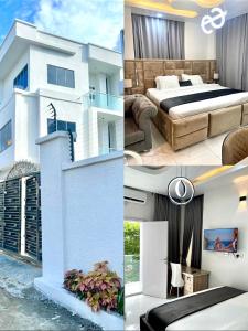uma colagem de três fotos de um quarto de hotel em HighX Hotels em Port Harcourt