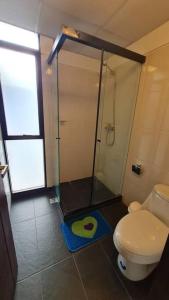een badkamer met een douche en een toilet bij Apartamento Montecarlo 1 in Sucre