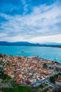 an aerial view of a city next to a body of water at Nafplio Relax Retreat in Nafplio