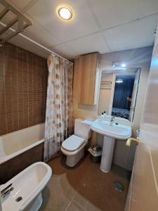 マラガにあるApartamento Eursu Playaのバスルーム(白いトイレ、シンク付)