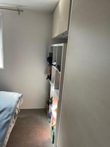 ein Schlafzimmer mit einem Bett und einem Schrank in der Unterkunft Mobil home charmant in Argelès-sur-Mer