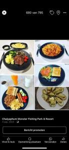 a collage of pictures of different plates of food at Chaiyaphum Monster Fishing Resort in Ban Huai Kum