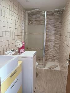 a bathroom with a shower and a sink at FUERTE CAMPILLOS in Costa de Antigua