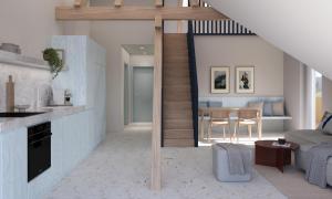 a kitchen and living room with a couch and a table at stuub schluchsee in Schluchsee