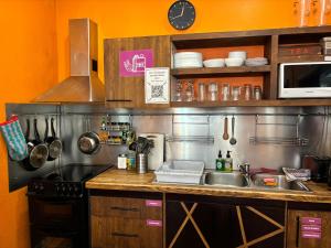 a kitchen with a sink and a counter top at Naughty Squirrel Backpackers Hostel in Rīga