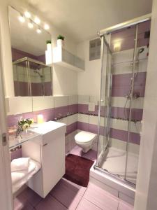 a bathroom with a shower and a toilet and a sink at Incantevole Monolocale Balilla Centralissimo Int 2 in San Benedetto del Tronto