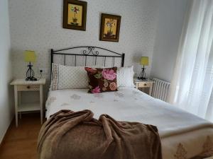 Rua De Francos的住宿－3 bedrooms house with balcony at Teo，一间卧室配有一张床铺,床上有毯子