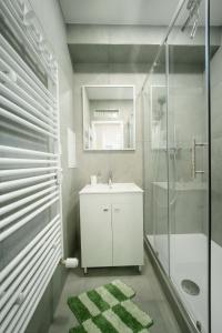 La salle de bains est pourvue d'une douche et d'un lavabo. dans l'établissement Godiland Apartment, à Prague