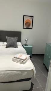 1 dormitorio con 1 cama con 2 mesitas de noche y 1 lámpara en LOFT URBANO, en Béjar