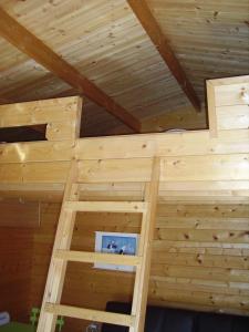 Cette chambre en bois dispose d'une échelle au plafond. dans l'établissement Chalet indépendant proche centre ville, au Mans
