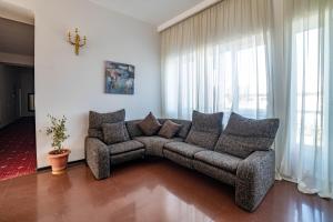 sala de estar con sofá y ventanas en Rcheuli Marani, en Telavi