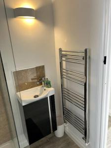 een badkamer met een wastafel en een douche bij The Dairy in Sutton