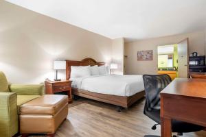 a hotel room with a bed and a desk at Econo Lodge Moss Point - Pascagoula in Moss Point