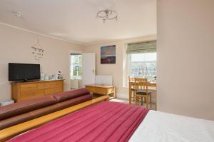 a bedroom with a bed and a flat screen tv at Epchris House in Ilfracombe