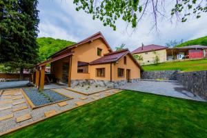 a house with a green lawn and a house at Casa Edelweiss in Baia Mare