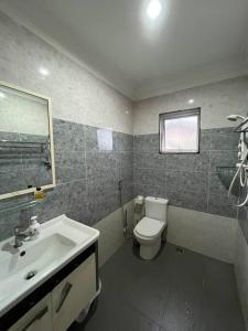 a bathroom with a sink and a toilet and a mirror at House of David - Bungalow at SS2 Petaling Jaya in Petaling Jaya
