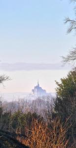 a misty view of a building in the distance at Château de Chantore in Bacilly
