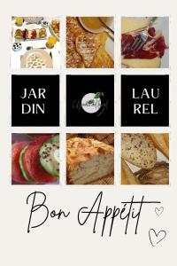 un collage de fotos de diferentes tipos de alimentos en El Jardín del Laurel en Candelario