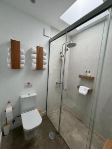 a bathroom with a shower and a toilet at Ventana del Nublo 2-D in Tejeda +14 photos