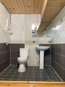 een badkamer met een toilet en een wastafel bij One day Retro House 