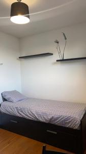 een slaapkamer met een bed met een plant aan de muur bij Chambre Solo Duo 20 min Paris in Drancy