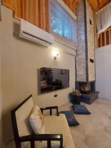 TV a/nebo společenská místnost v ubytování Eviniz rahatlığında, eşsiz doğa manzaralı dağ evi + 35 fotografií