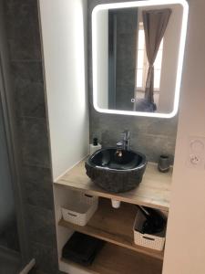 a bathroom with a sink and a mirror at Joli logement au centre de Trévoux in Trévoux
