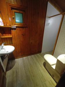 a bathroom with a toilet and a sink at Chalet's lake_Bolu Abant _log house in Piroğlu
