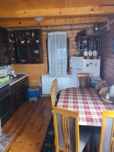 eine Küche mit einem Tisch in einer Hütte in der Unterkunft Vila Baco in Žabljak