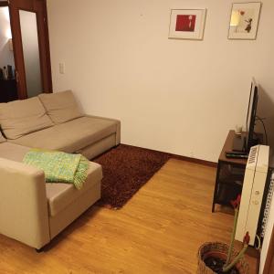 a living room with a couch and a television at Casa Familiar Porto in Porto