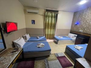 カイロにあるOne Season Hostelのベッド2台とテレビがあるホテルの部屋