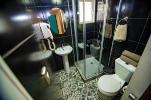 a small bathroom with a toilet and a sink at Hostal Terraza Recreo in Viña del Mar