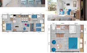 three different views of a room with different floor plans at Camping Pen Guen in Saint-Cast-le-Guildo