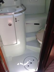a small bathroom with a toilet and a sink at Day Sailing, Sailing Experience and Houseboat in Gros Islet