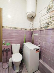キーウにあるGreat Apartment in Smart Plaza KPIの紫の壁のバスルーム(トイレ付)